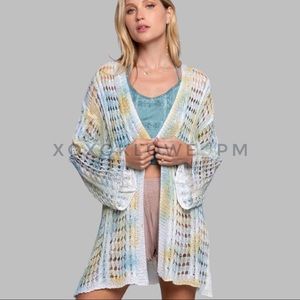POL Hand Dip Dye Open Knit Long Sleeve Light Cardi